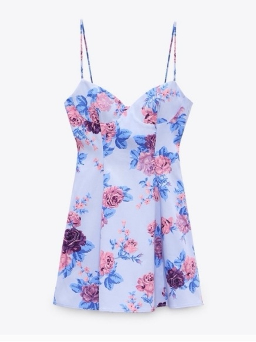 Zara Blue Floral Bustier Mini Dress Cottage core Fairy core Y2K Vacation Style